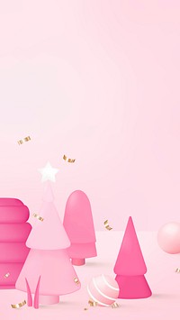 Pink Christmas mobile wallpaper, cute 3D girly background vector