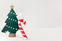 Winter holidays background, 3D Christmas tree and candy cane vector