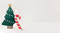 Festive Xmas computer wallpaper, Christmas tree and candy cane background vector
