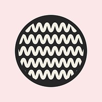 Black round badge, wave shape graphic on pink