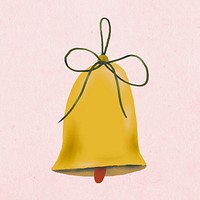 Christmas doodle, gold bell, cute illustration