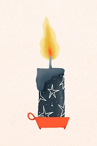 Blue candle, Christmas hand drawn psd, cute winter holidays illustration