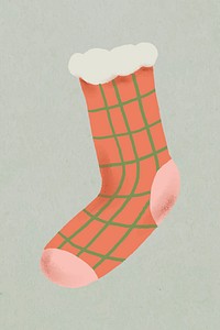 Christmas stocking sticker psd, hand drawn illustration