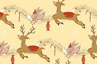 Christmas reindeer background, cute winter holidays pattern illustration