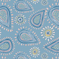 Paisley doodle background, cute pattern in blue pastel for kids vector