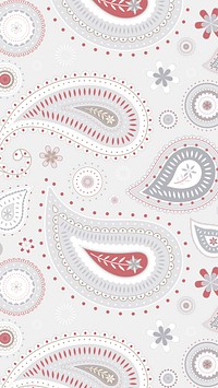 Feminine phone wallpaper, red paisley pattern background vector