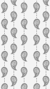 White Indian paisley phone wallpaper, traditional pattern background vector