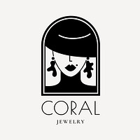 Fashion logo template, jewelry shop branding design, black and white psd