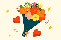 Valentine’s flower bouquet, colorful celebration illustration psd