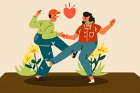 Cartoon couple dancing, Valentine&rsquo;s celebration illustration psd