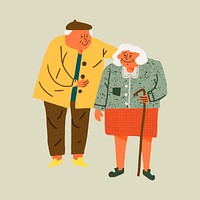 Elderly couple clipart, character illustration psd with love concept