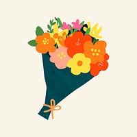 Flower bouquet sticker, botanical doodle psd