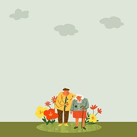 Green border background, old couple doodle with love concept vector