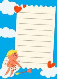 Blue cupid background, Valentine&rsquo;s note paper doodle vector 