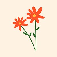 Red flower sticker, cute doodle illustration vector