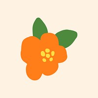 Orange flower sticker, cute doodle illustration vector