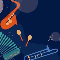 Aesthetic jazz background, musical instrument border in blue vector