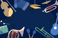 Aesthetic jazz background, musical instrument frame in blue vector