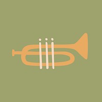 Trumpet sticker, musical instrument in beige vector