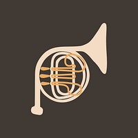 French horn musical instrument sticker, retro design in beige psd