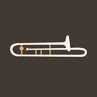Trombone sticker, musical instrument in beige vector