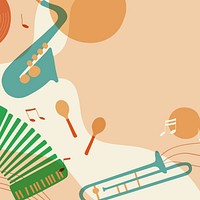 Aesthetic jazz background, musical instrument border in pastel orange vector