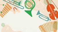 Jazz aesthetic desktop wallpaper, musical instrument border in pastel orange vector