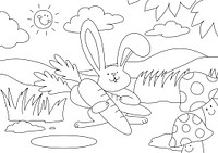 Rabbit kids coloring page psd, blank printable design for children to fill in