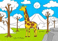 Cute giraffe illustration psd, editable kids coloring page