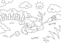 Dog kids coloring page psd, blank printable design for children to fill in