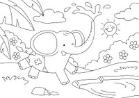 Elephant kids coloring page psd, blank printable design for children to fill in