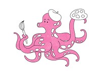 Octopus painter design element psd, editable coloring page for kids
