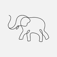 Elephant logo element, line art animal illustration psd