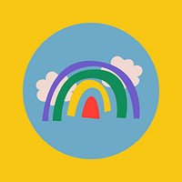 Travel Instagram highlight icon, rainbow doodle in retro design vector