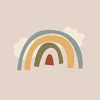 Rainbow nature sticker, doodle illustration in earthy design psd