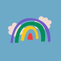Rainbow doodle sticker, cute illustration in colorful retro design psd