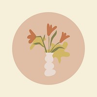 Flower Instagram highlight icon, aesthetic doodle illustration in earth tone design vector
