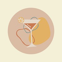 Martini food icon element, instagram highlight cover, doodle illustration in earth tone design psd
