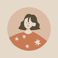 Feminine Instagram highlight icon, woman character sticker earthy illustration vector