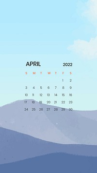 Mountain April monthly calendar iPhone wallpaper vector