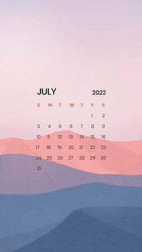 Mountain July monthly calendar iPhone wallpaper vector