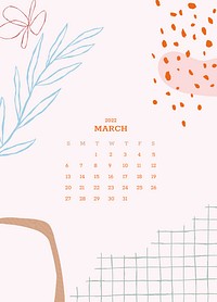 Botanical March monthly editable calendar background vector