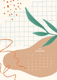 Botanical monthly editable calendar background vector, August 