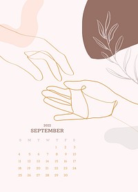 Botanical monthly editable calendar background vector, September
