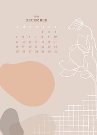 Botanical December monthly editable calendar background vector