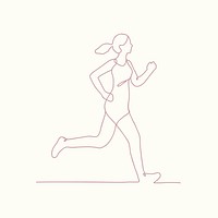 Woman running line art element, hand drawn person illustration, minimal daily life activity element graphic psd
