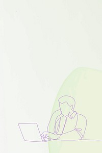 Minimal background, green simple design, person working on laptop illustration psd