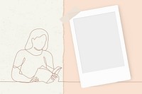 Instant photo frame background, line art illustration, hand drawn hobby graphic psd