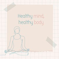 Simple life quote template, healthy mind, healthy body, cute doodle illustration vector