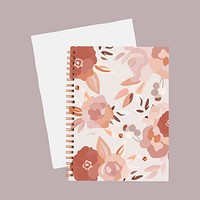 Floral journal stationery clipart, feminine illustration psd